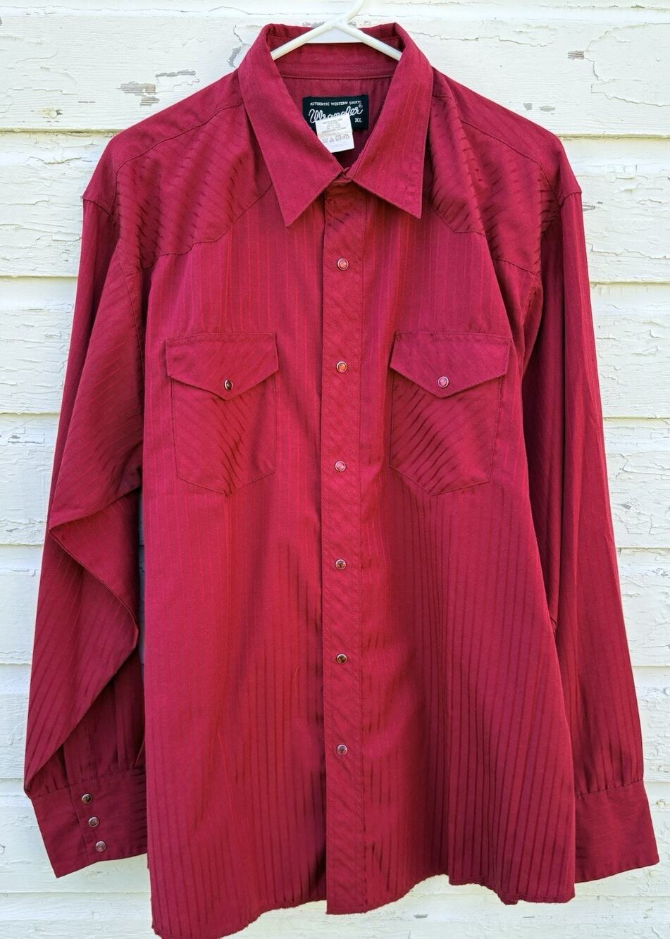 Vintage Wrangler Pearl Snap Shirt Mens XL Western Satin Stripe Red Button Up